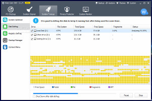 Showing the disk defrag in WiseCare 365 Pro